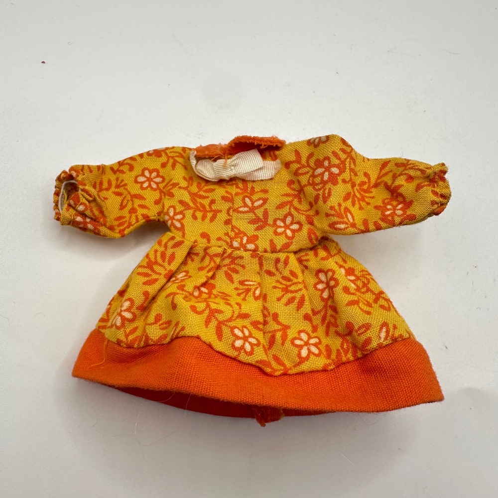 VTG 1965 Mattel Tutti Doll Dress Orange Yellow Floral Original Outfit Accessory